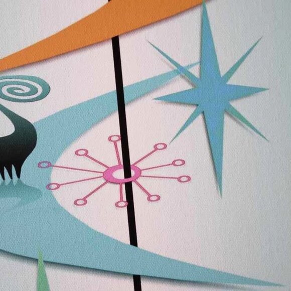 Retro MCM Style "SNOOTY" Cats on Boomerangs Giclee Print on Canvas Original Art - Picture 9 of 12